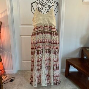 CROCHET LACE BOHO PEASANT MAXI PATTERN DRESS SIZE M